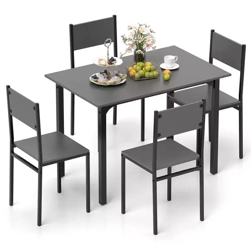 Ensemble de table à manger Costway 5 pièces, style industriel, table de cuisine et chaises pour 4 personnes, Gris/Marron/Marron foncé