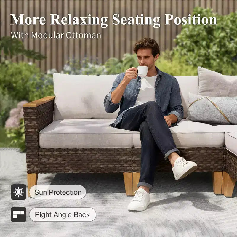Captiva Designs Ensemble de conversation d'extérieur 12 pièces en rotin et osier avec pouf rembourré
