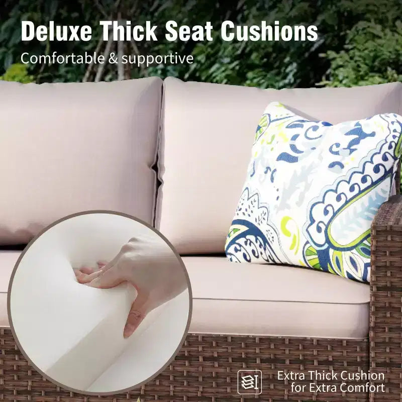 Captiva Designs Ensemble de conversation 6 pièces en osier pour terrasse extérieure avec causeuse coussinée pour jardin, piscine, arrière-cour