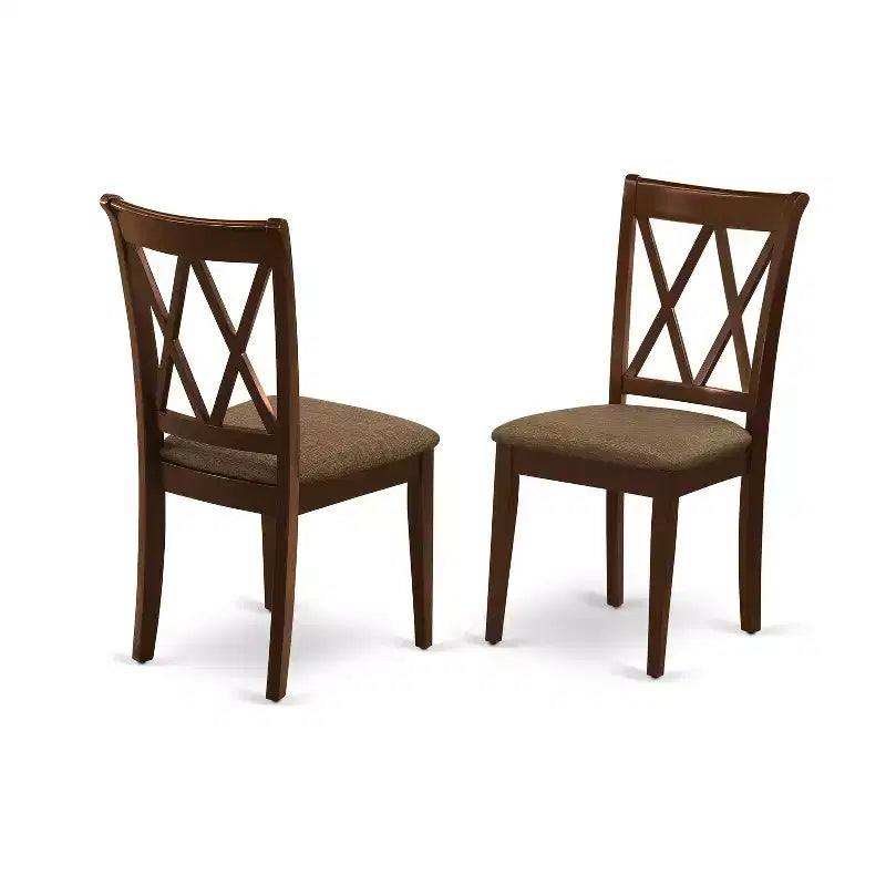 HomeStock – Ensemble de salle à manger 5 pièces, table rectangulaire et 4 chaises en tissu de lin – Acajou