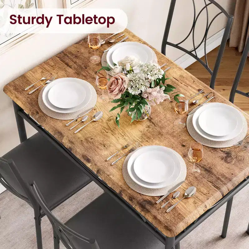 Ensemble Table à Manger et Chaises, Table de Cuisine pour 4 Personnes, Ensemble de Salle à Manger en Bois de 4 Pièces avec 4 Chaises, Table Rectangulaire de Cuisine pour Petits Espaces