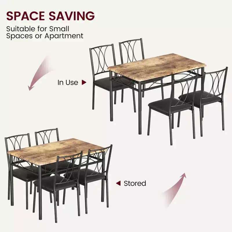 Ensemble Table à Manger et Chaises, Table de Cuisine pour 4 Personnes, Ensemble de Salle à Manger en Bois de 4 Pièces avec 4 Chaises, Table Rectangulaire de Cuisine pour Petits Espaces
