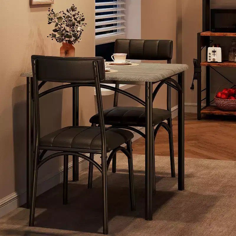 Ensemble Table et Chaises de Salle à Manger pour 2, Table de Cuisine avec Chaises Rembourrées, Ensemble Table à Manger Carrée en Bois pour Petit Espace, Dîner, Appartement