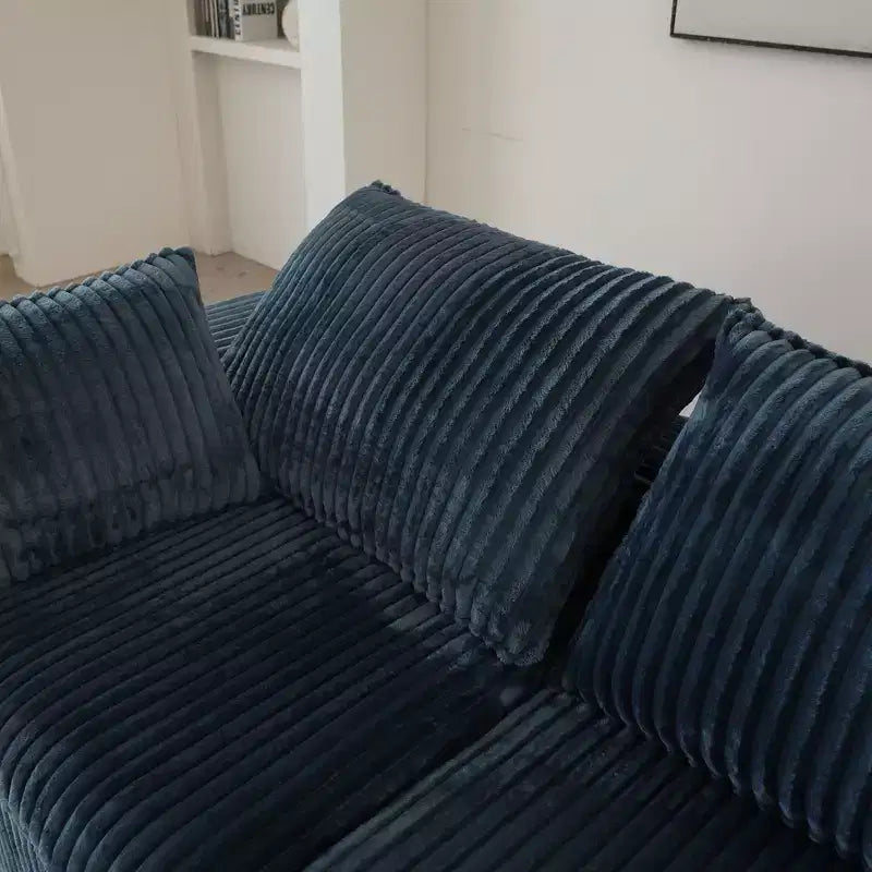 118,2 Tissu Velours Côtelé Bleu Canapé Nuage DIY Combiné avec Profondes Assises et 2 Poufs Design Double Couche Coussin Amovible Aucun Assemblage