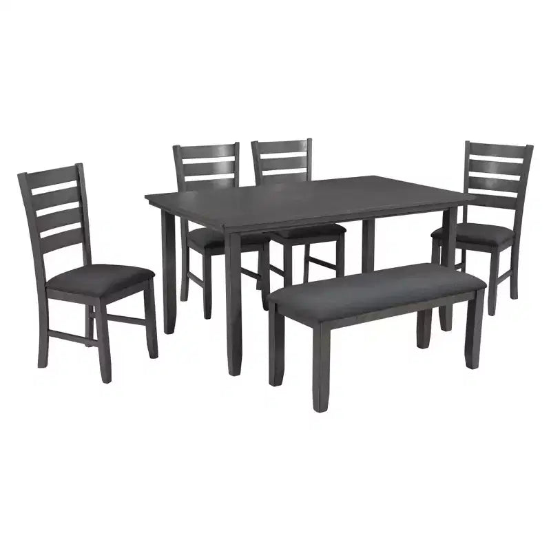 Ensemble Table de Salle à Manger de Ferme pour 6, Table Rectangulaire en Bois et 4 Chaises Rembourrées & Banc