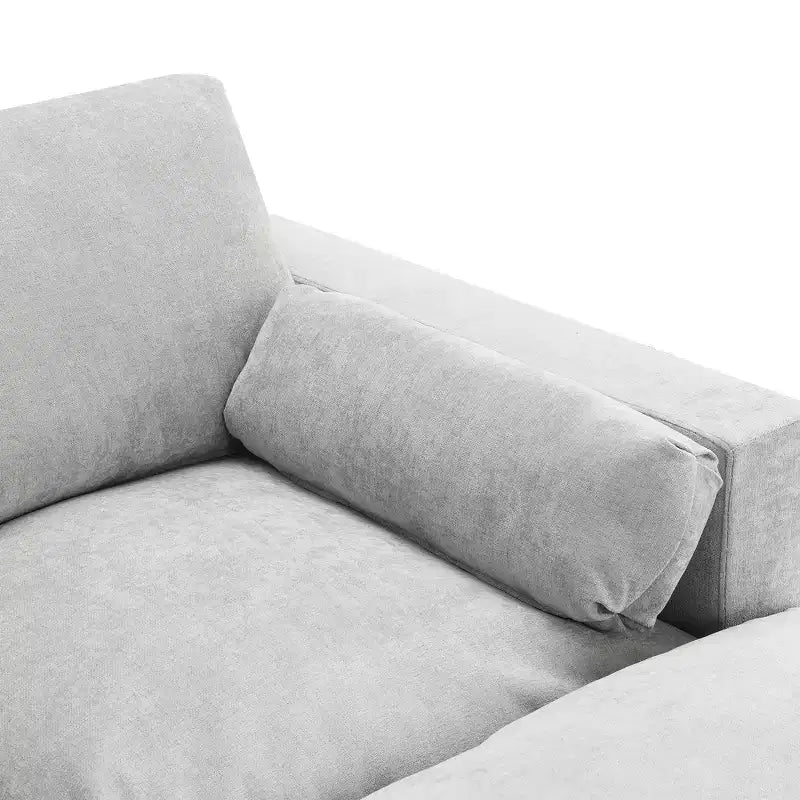 Canapé d'angle modulable 5 places Polibi en chenille avec deux poufs
