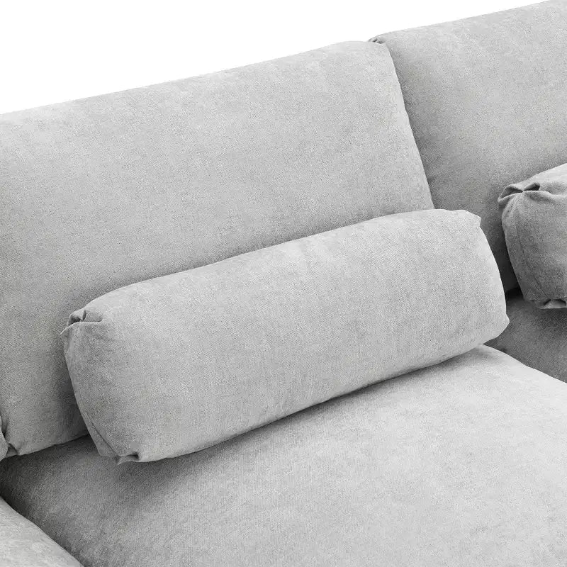 Canapé d'angle modulable 5 places Polibi en chenille avec deux poufs