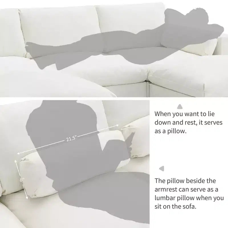 Canapé d'angle modulable 5 places Polibi en chenille avec deux poufs