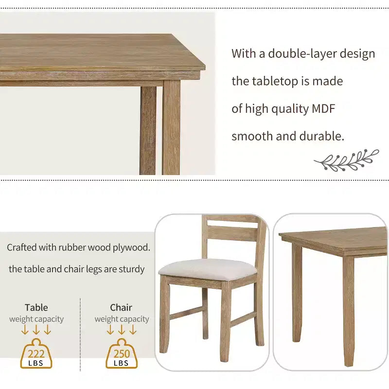 Ensemble de salle à manger GDFStudio Mark 6 pièces en bois massif avec table et chaises