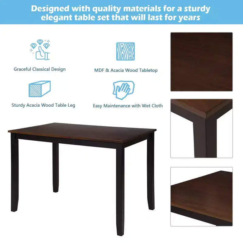 Ensemble table à manger et chaises hautes 5 pièces Clihome, en bois pour cuisine