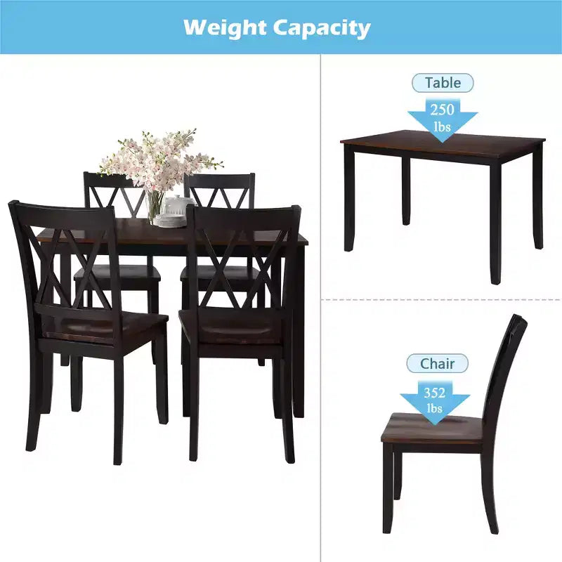 Ensemble table à manger et chaises hautes 5 pièces Clihome, en bois pour cuisine