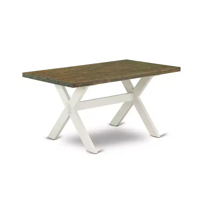 Table à manger rectangulaire 7 pièces en bois massif finition jacobine patinée avec 6 chaises Parson