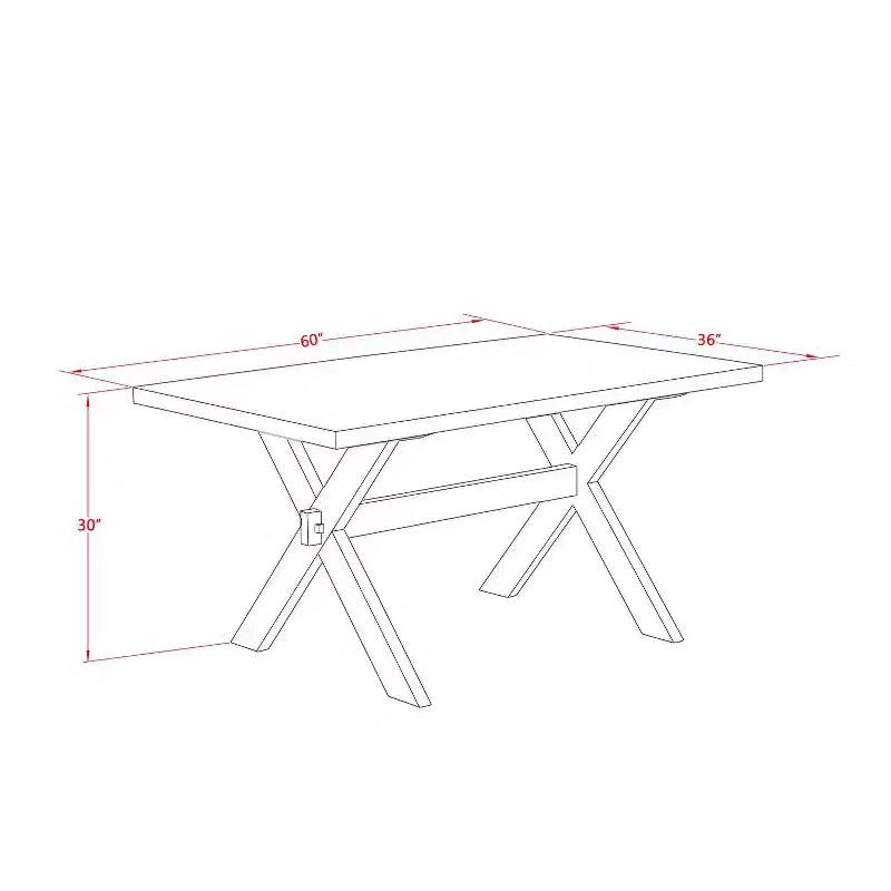 Table à manger rectangulaire 7 pièces en bois massif finition jacobine patinée avec 6 chaises Parson