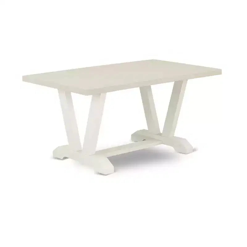 Table de salle à manger HomeStock 5 pièces rectangulaire au fini chêne naturel avec plateau moucheté et 4 chaises Parson bleu bébé.