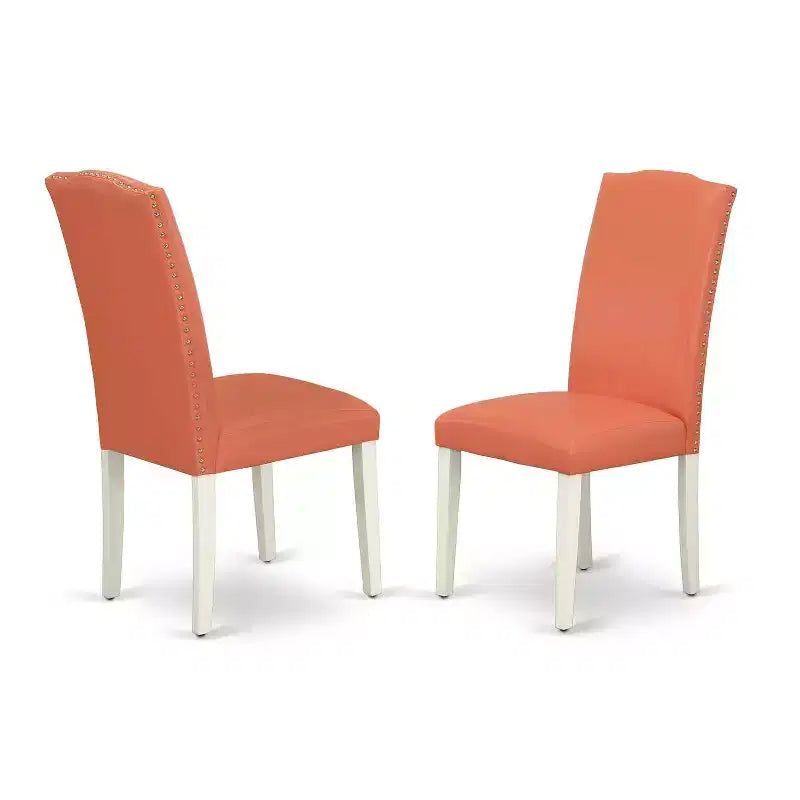 Ensemble de salle à manger carré Flamant rose, table de 36 pouces et 2 chaises Parsons, pieds en lin blanc, cuir PU