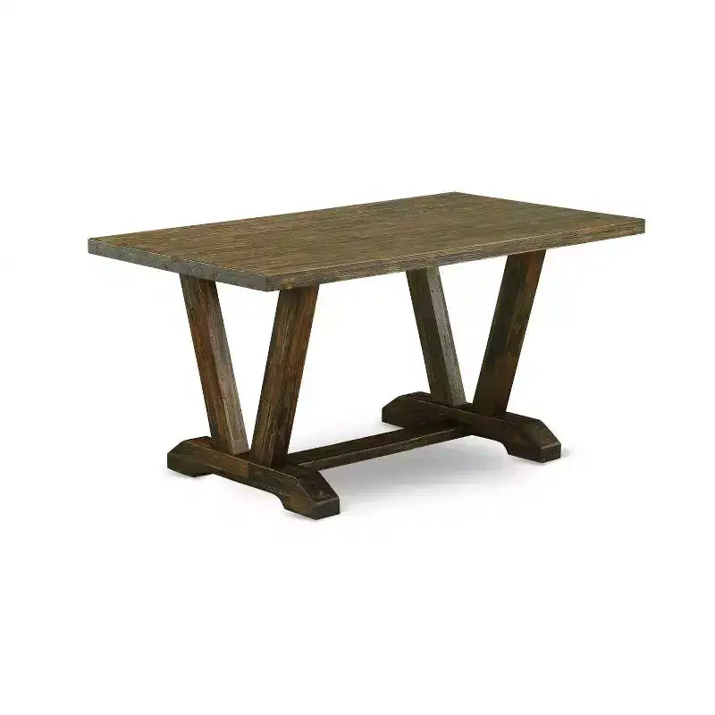 Table de salle à manger HomeStock 5 pièces, dessus en bois massif, fini jacobéen vieilli, avec 4 chaises Parsons