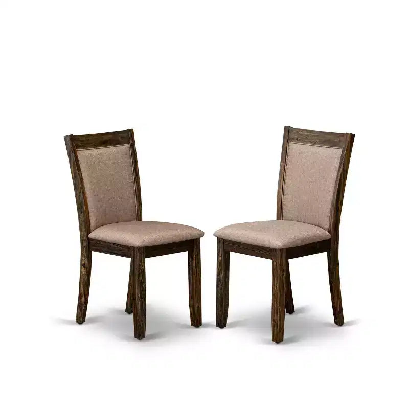 Table de salle à manger HomeStock 5 pièces, dessus en bois massif, fini jacobéen vieilli, avec 4 chaises Parsons