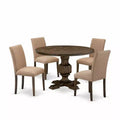 HomeStock 3-Piece Distressed Jacobean Finish Solid Wood Top Dining Table with 2 Chairs
