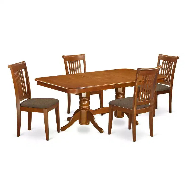 Nordic Dining Room Set - Extension Table & Chairs - Solid Wood Kitchen Set - Saddle Brown Finish