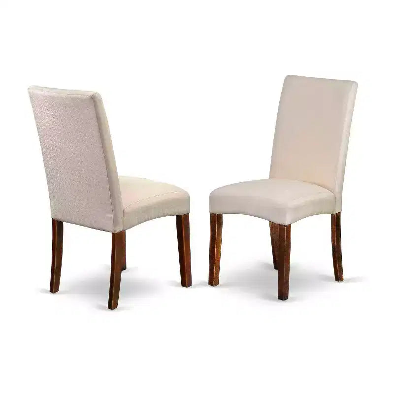 Ensemble de salle à manger rond 5 pièces - Table de 42 pouces et 4 chaises Parsons - Tissu lin crème - Pieds acajou - Salle à manger maison