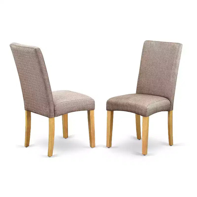 Ensemble table à manger ronde 5 pièces - Table 91cm & 4 chaises - Finition Chêne Rustique - Tissu Lin Kaki Foncé