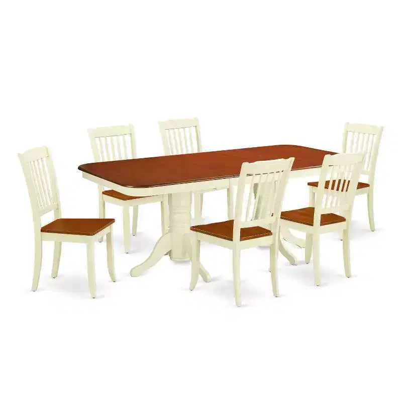 Art Deco Dining Set 7Pc Rectangular Table w/ Leaf & 6 Chairs - 60x78 Inch