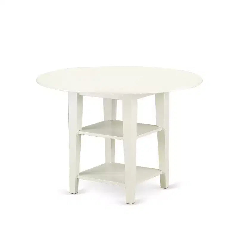 Ensemble de salle à manger vintage 3 pièces table et 2 chaises - Table 20x42 avec rallonges latérales - Pieds blanc lin - Siège en cuir PU
