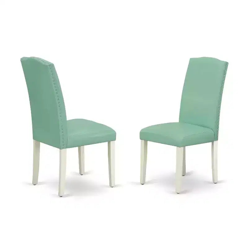 Ensemble de salle à manger vintage 3 pièces table et 2 chaises - Table 20x42 avec rallonges latérales - Pieds blanc lin - Siège en cuir PU