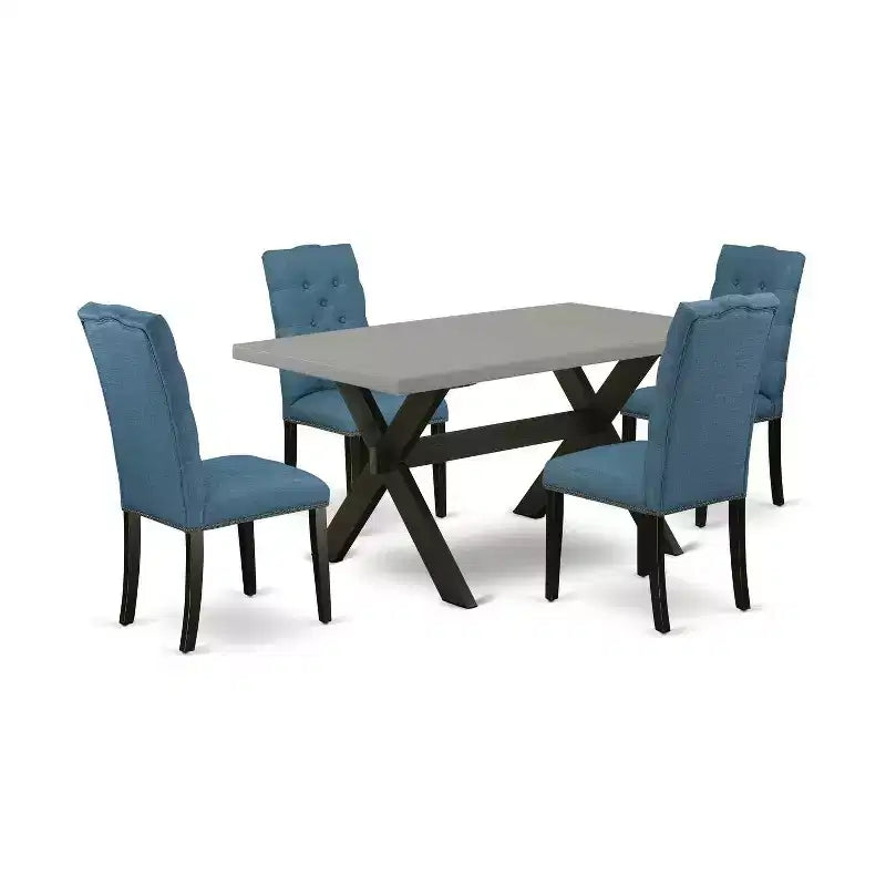 5-Piece Natural Oak Finish Solid Wood Top Dining table with 4 Chairs with