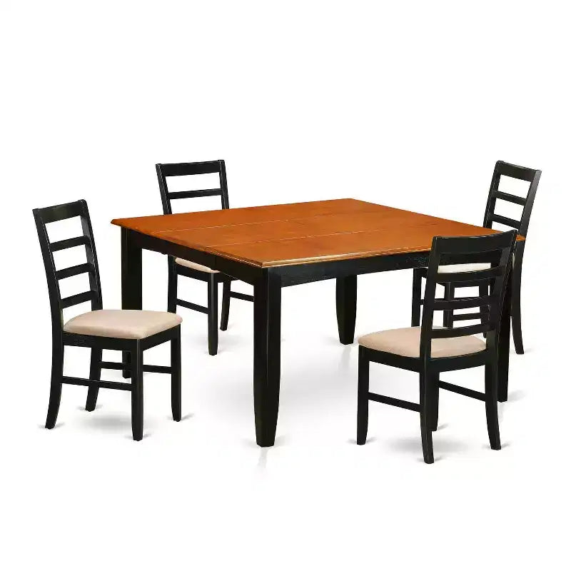 HomeStock 5-Piece Square Black Finish Solid Wood Top Dining table with 4-Chairs