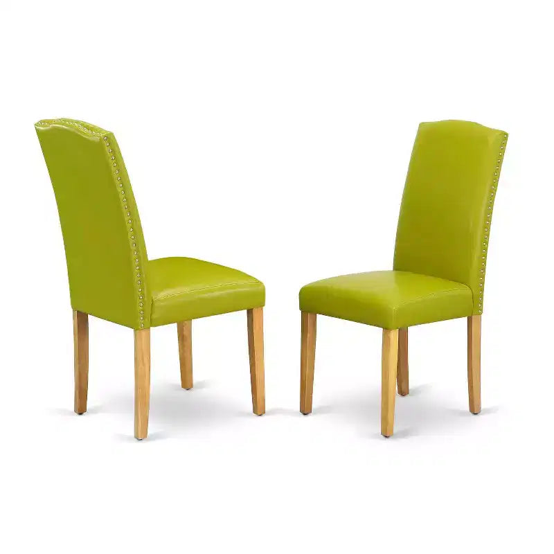 Ensemble de salle à manger carré 3 pièces Table et chaises - Cuir PU vert - Pieds en chêne - 91 cm - Meubles de cuisine