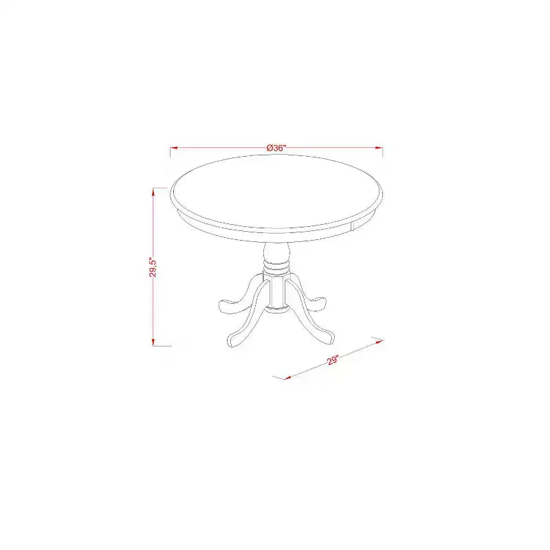 Table de salle à manger 5 pièces ronde avec plateau en bois massif finition cappuccino et 4 chaises avec