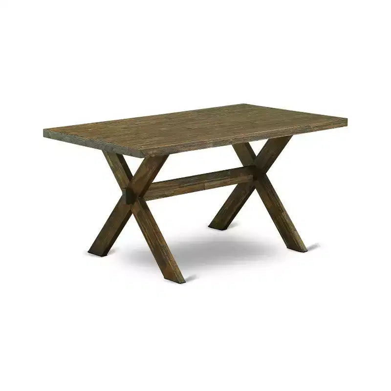 HomeStock Table à manger 6 pièces rectangulaire en bois massif finition jacobine vieillie avec 1 banc et 4 chaises