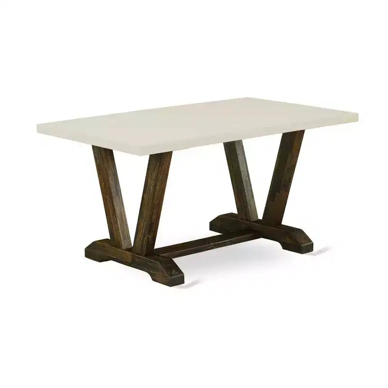 Table à manger 3 pièces HomeStock avec plateau en bois massif finition jacobéenne vieillie et 2 bancs