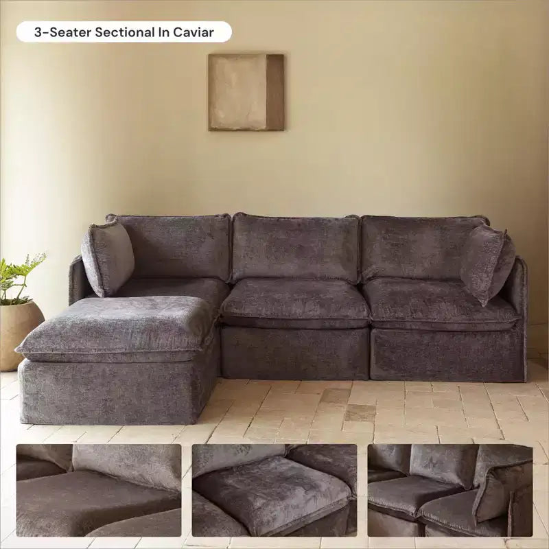 Canapé modulable lavable 2 places Anabei + Ottoman | Assise Deluxe+ et coussin Cloud
