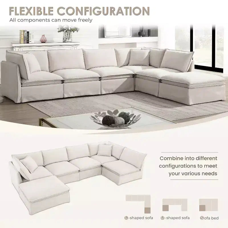 GDFStudio Nelson Moderne 125.5 Canapé Sectionnel Modulaire surdimensionné en Chenille en Forme de L avec Pouf Mobile