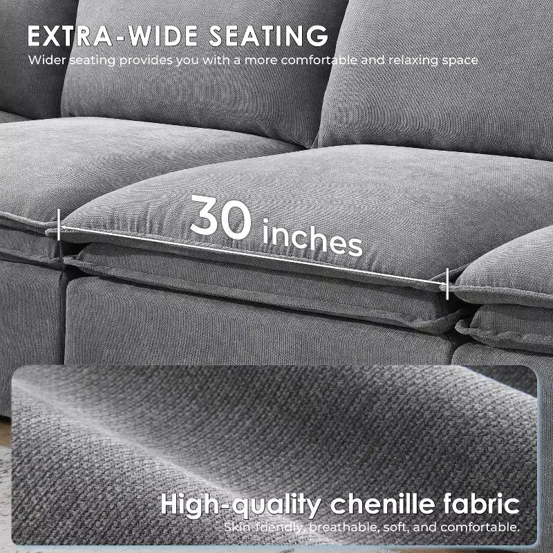 GDFStudio Nelson Moderne 125.5 Canapé Sectionnel Modulaire surdimensionné en Chenille en Forme de L avec Pouf Mobile