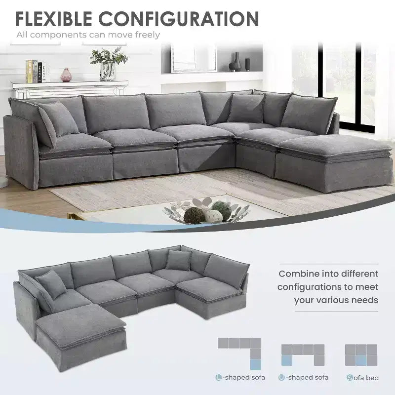GDFStudio Nelson Moderne 125.5 Canapé Sectionnel Modulaire surdimensionné en Chenille en Forme de L avec Pouf Mobile