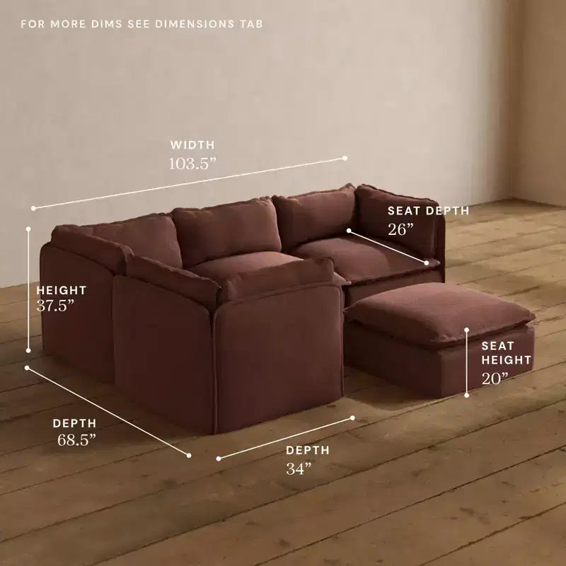 Canapé d'angle modulable lavable 4 places Anabei + Ottoman | Assise Memorix+ & Oreiller Contour