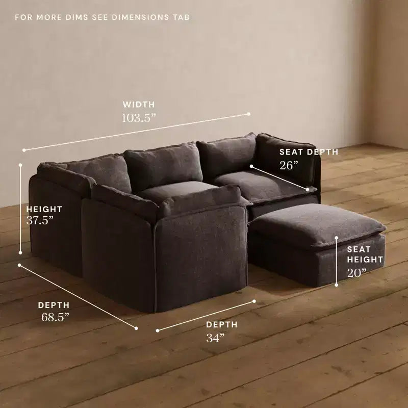 Canapé d'angle modulable lavable 4 places Anabei + Ottoman | Assise Memorix+ & Oreiller Contour