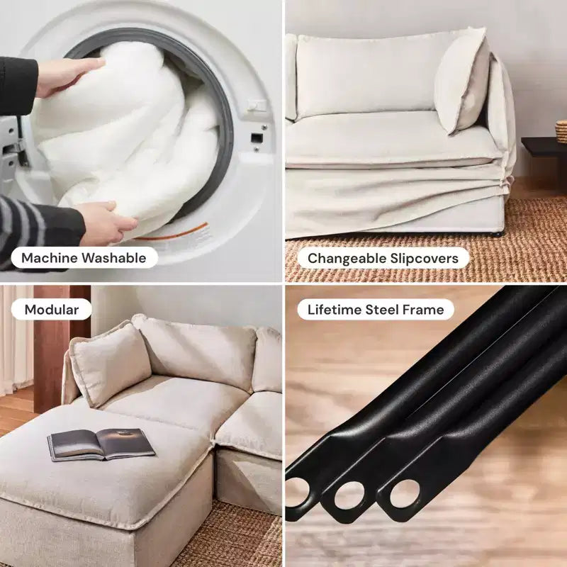 Canapé d'angle modulable lavable 4 places Anabei + Ottoman | Assise Memorix+ & Oreiller Contour