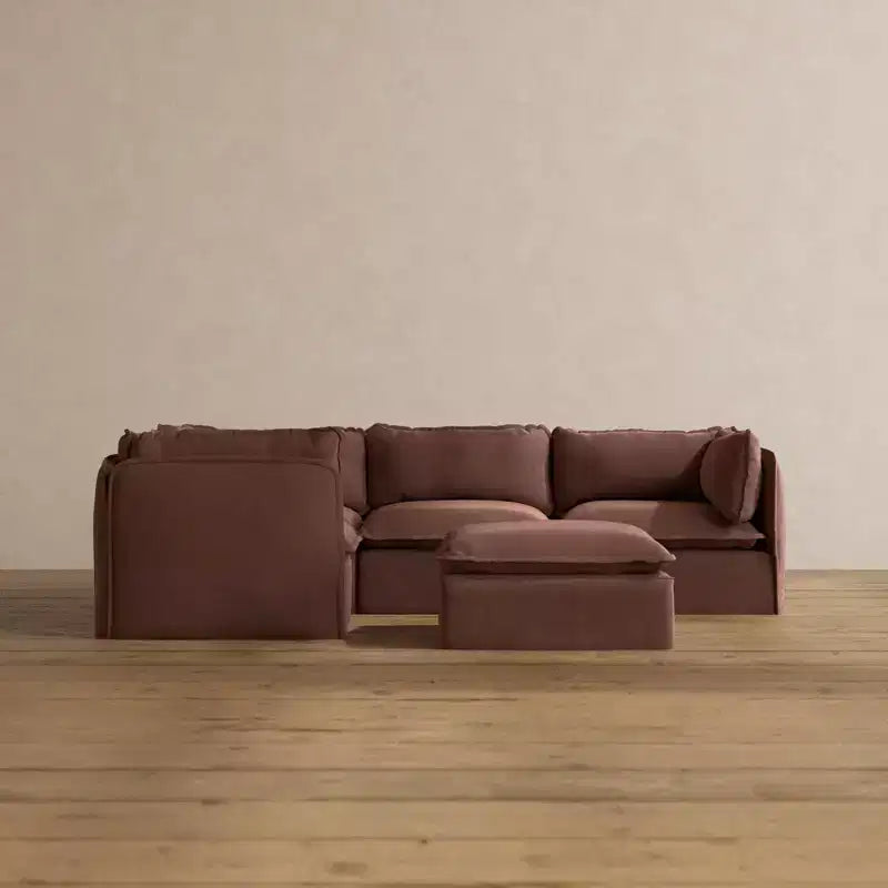 Canapé d'angle modulable lavable 4 places Anabei + Ottoman | Assise Memorix+ & Oreiller Contour