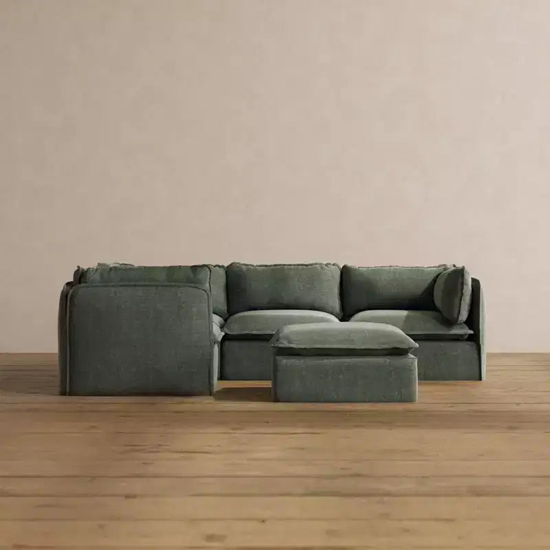 Canapé d'angle modulable lavable 4 places Anabei + Ottoman | Assise Memorix+ & Oreiller Contour