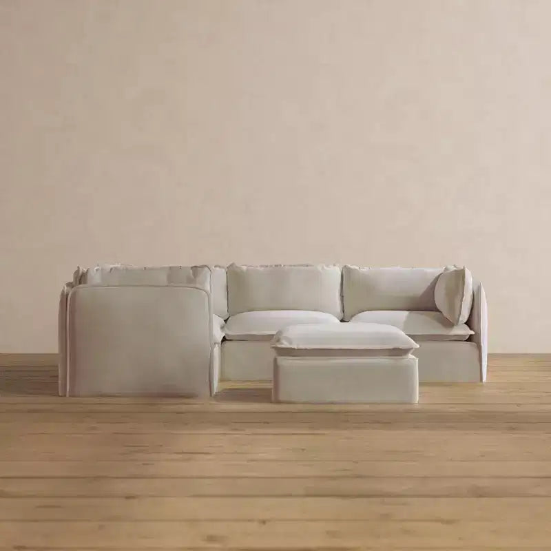 Canapé d'angle modulable lavable 4 places Anabei + Ottoman | Assise Memorix+ & Oreiller Contour