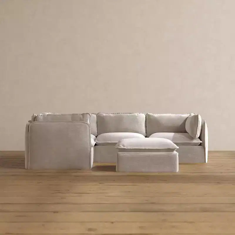 Canapé d'angle modulable lavable 4 places Anabei + Ottoman | Assise Memorix+ & Oreiller Contour