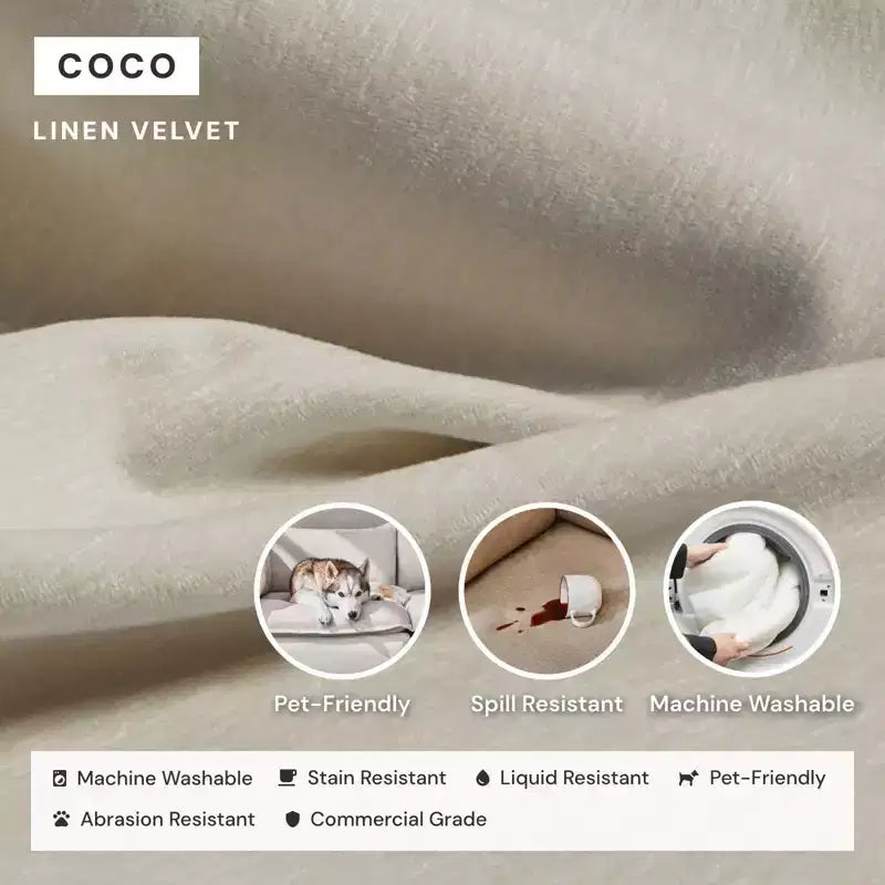 Canapé d'angle modulable lavable 4 places Anabei + Pouf | Assise Deluxe+ et coussin Cloud