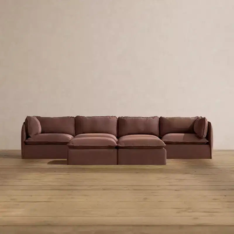 Canapé modulaire lavable 4 places Anabei + banc ottoman | Assise Deluxe+ et coussin Cloud