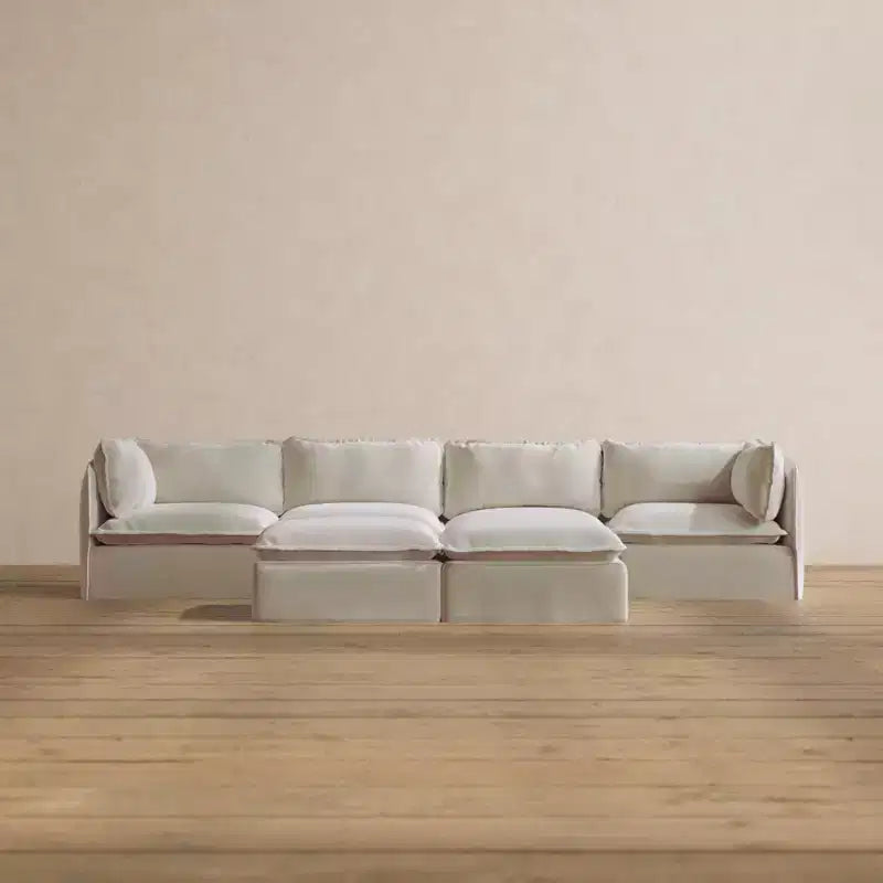 Canapé modulaire lavable 4 places Anabei + banc ottoman | Assise Deluxe+ et coussin Cloud
