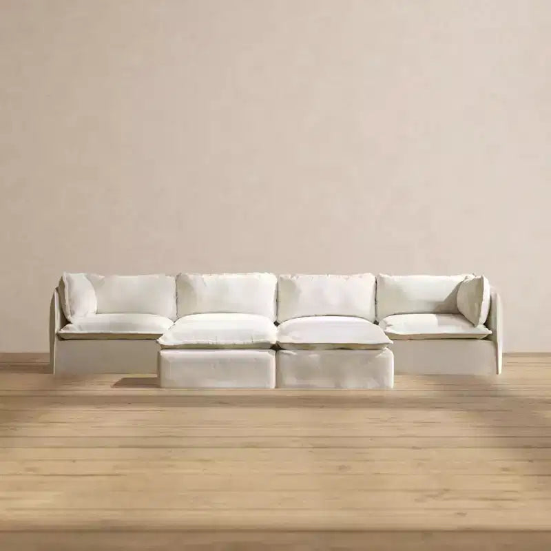 Canapé modulaire lavable 4 places Anabei + banc ottoman | Assise Deluxe+ et coussin Cloud