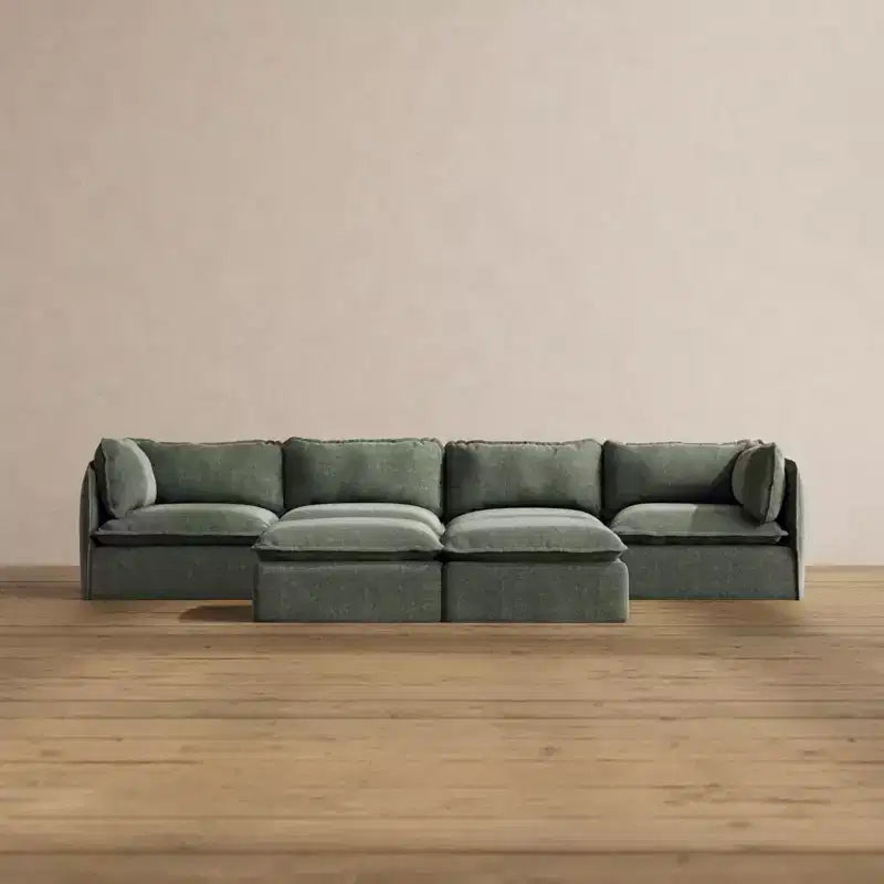 Canapé modulaire lavable 4 places Anabei + banc ottoman | Assise Deluxe+ et coussin Cloud